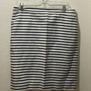 J. Crew Size 10 Pencil Skirt Blue White Striped Lined Straight Knee Leng…